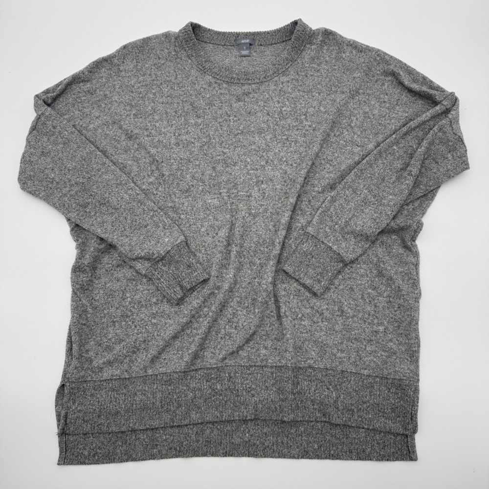 Aerie Oversized Crewneck Sweater Gray Heathered Knit Side Slit XS